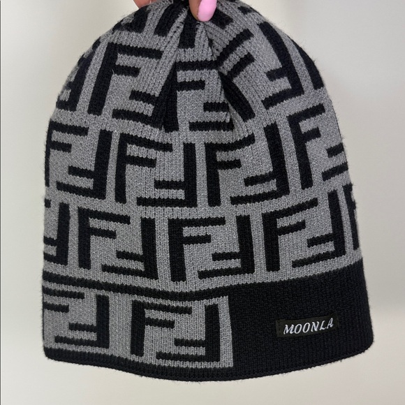 Moon LA Fendi Style Navy and Gray Patterned Beanie main image 4